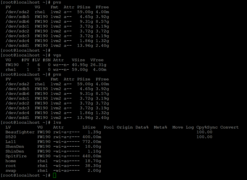 Simply view of the LVM information: PV, VG and LV