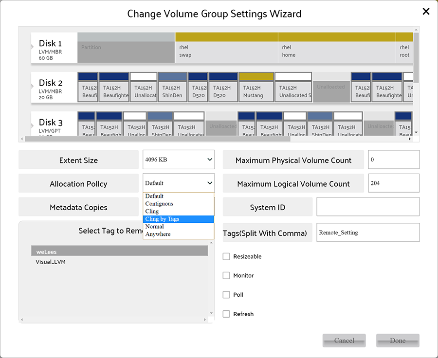 Change Volume Group wizard
