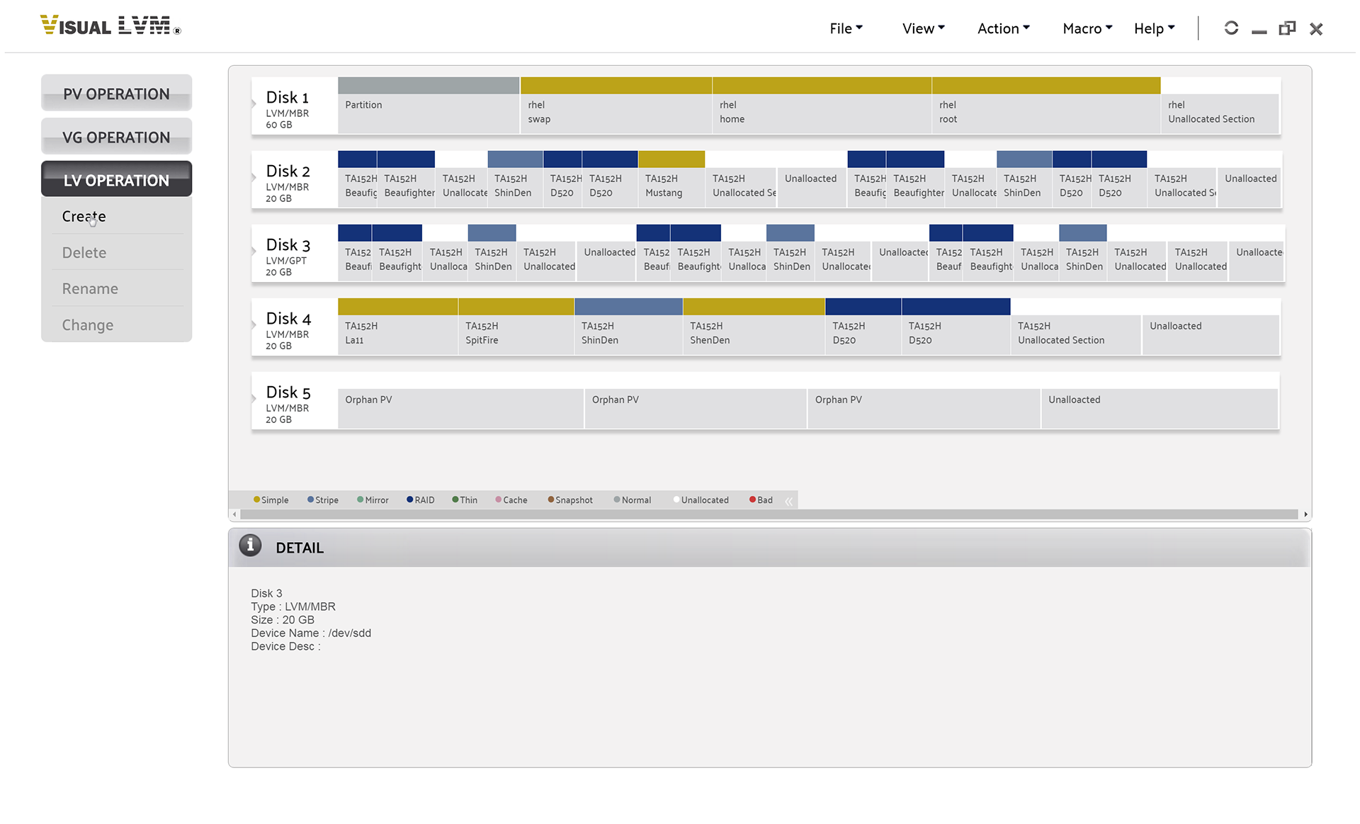 Select LV Operation->Create to start creating Volume Group wizard
