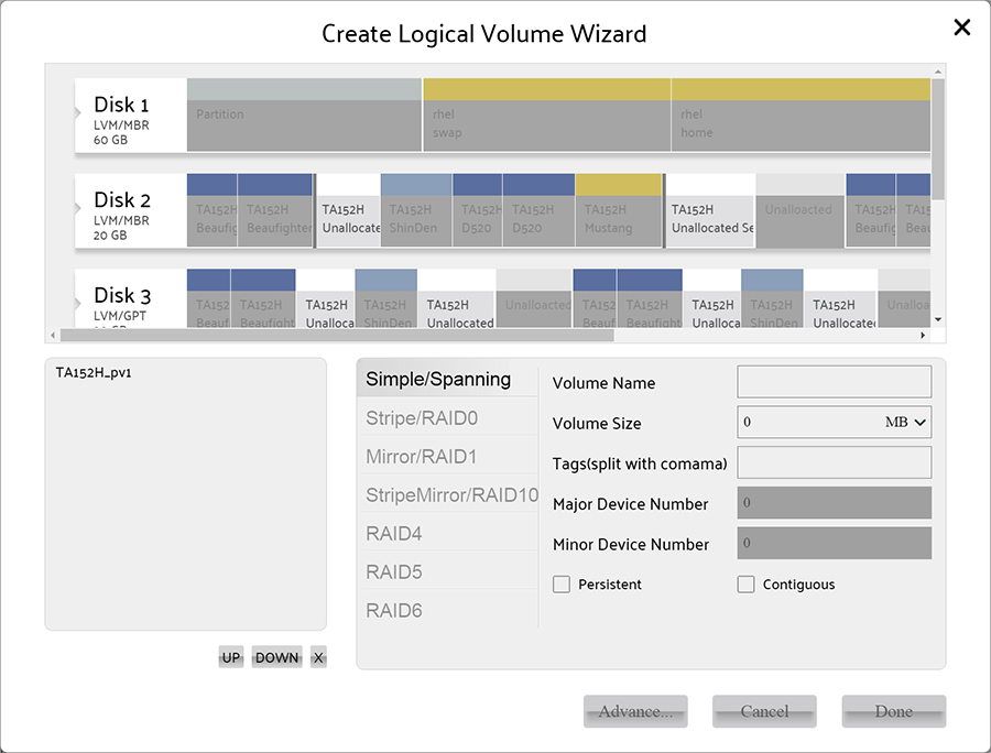 select spare section for create simple/spanning volume
