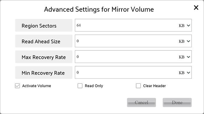 Advanced settings of Logical Volume
