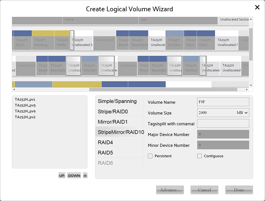 select at least 4 Physical Volumes for create stripemirror volume
