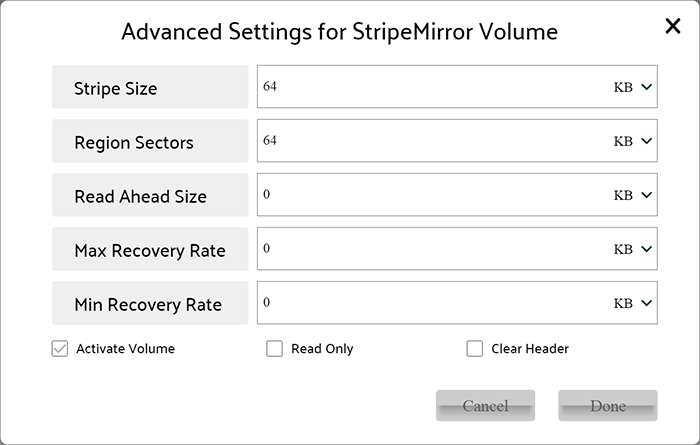 Advanced settings of Logical Volume
