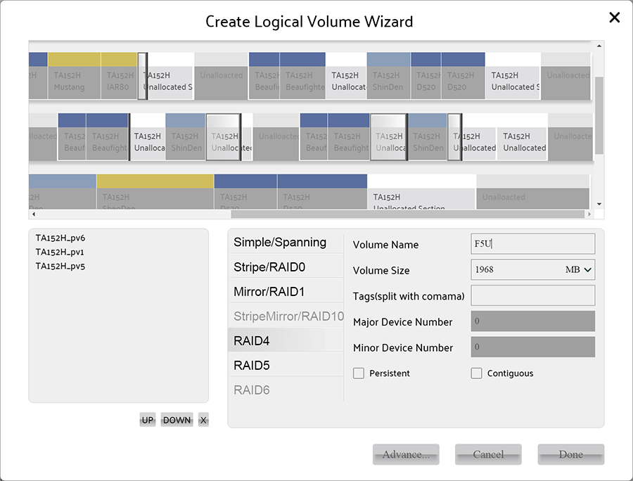 select at least 3 Physical Volumes for create raid 4 volume
