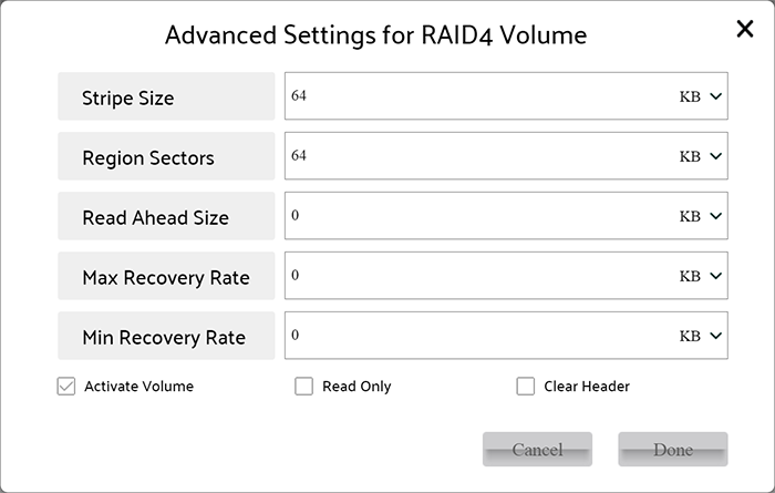 Advanced settings of Logical Volume
