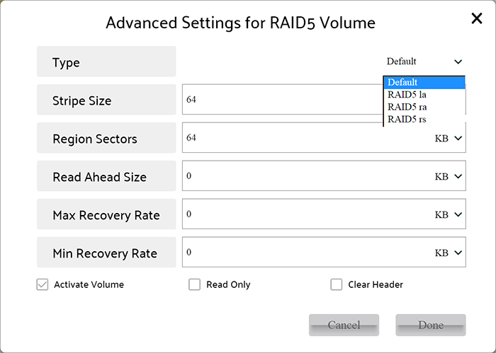 Advanced settings of Logical Volume