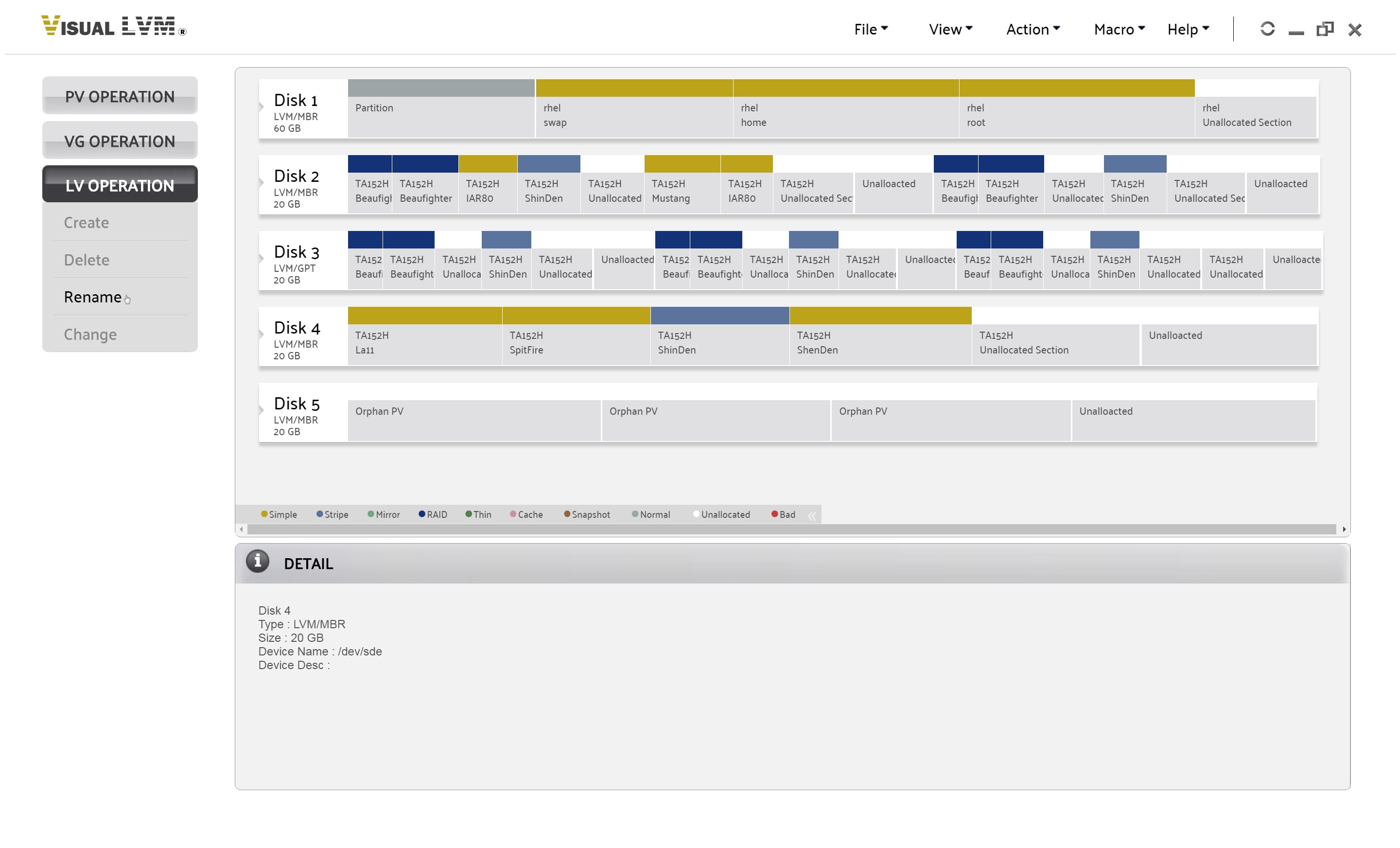 Select LV Operation->Rename to start rename Logical Volume wizard
