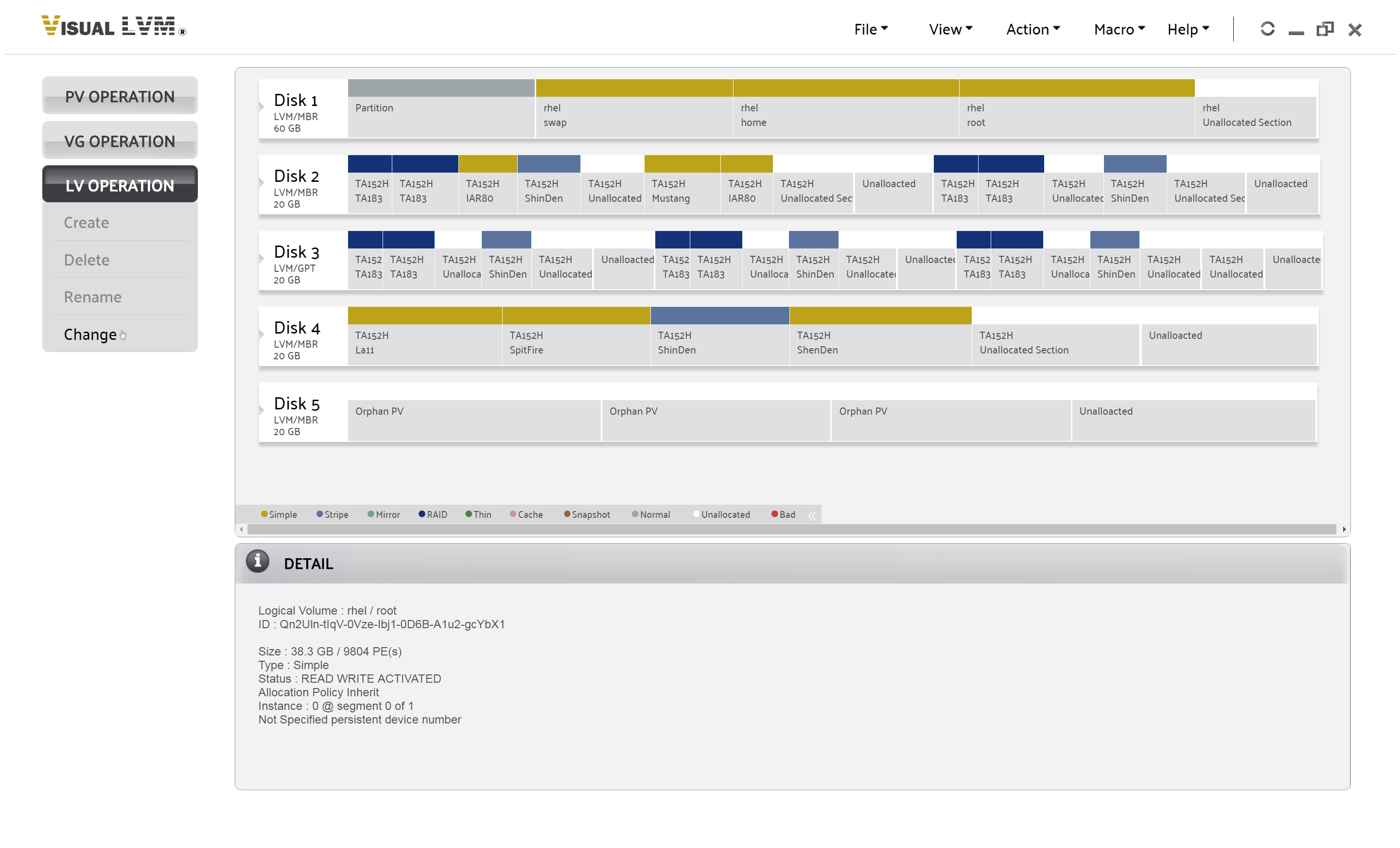 Select LV Operation->Change to start change Logical Volume wizard
