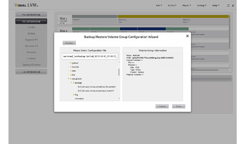 UI of Restore Volume Group, use can view configuration file to confirm what he want
