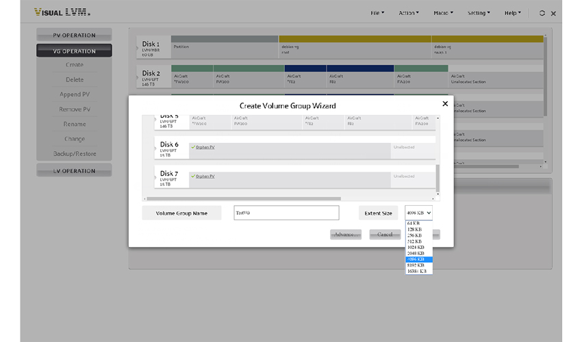 UI of create Volume Group operation
