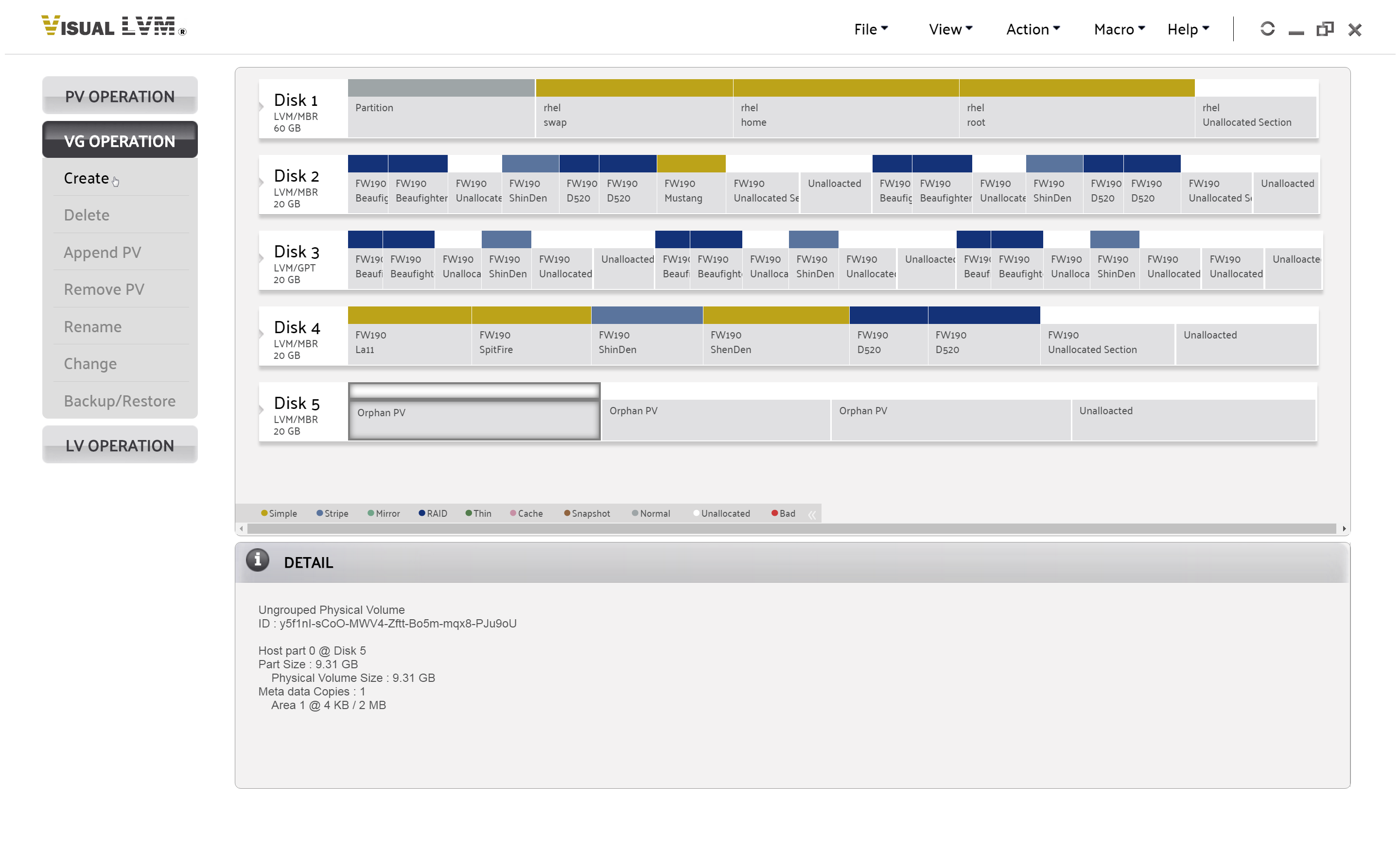 Select VG Operation->Create to start creating Volume Group wizard
