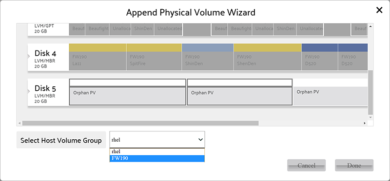 Extend Volume Group wizard
